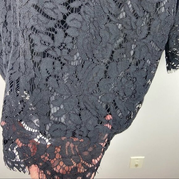 Oyamiki Short Sleeve Black Lace Crew Neck Blouse Top Size Large Romantic Boho L - Picture 5 of 14